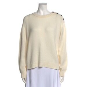NAKEDCASHMERE Pale Cream Crewneck 100% Cashmere Sweater with Shoulder Buttons